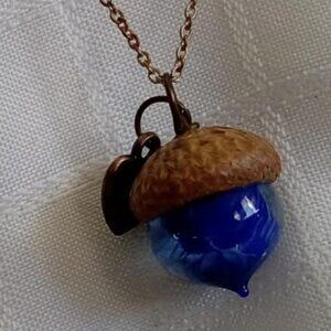 Glass Acorn Necklaces - Stormy Blue Swirl made by Beth from Bullseye beads